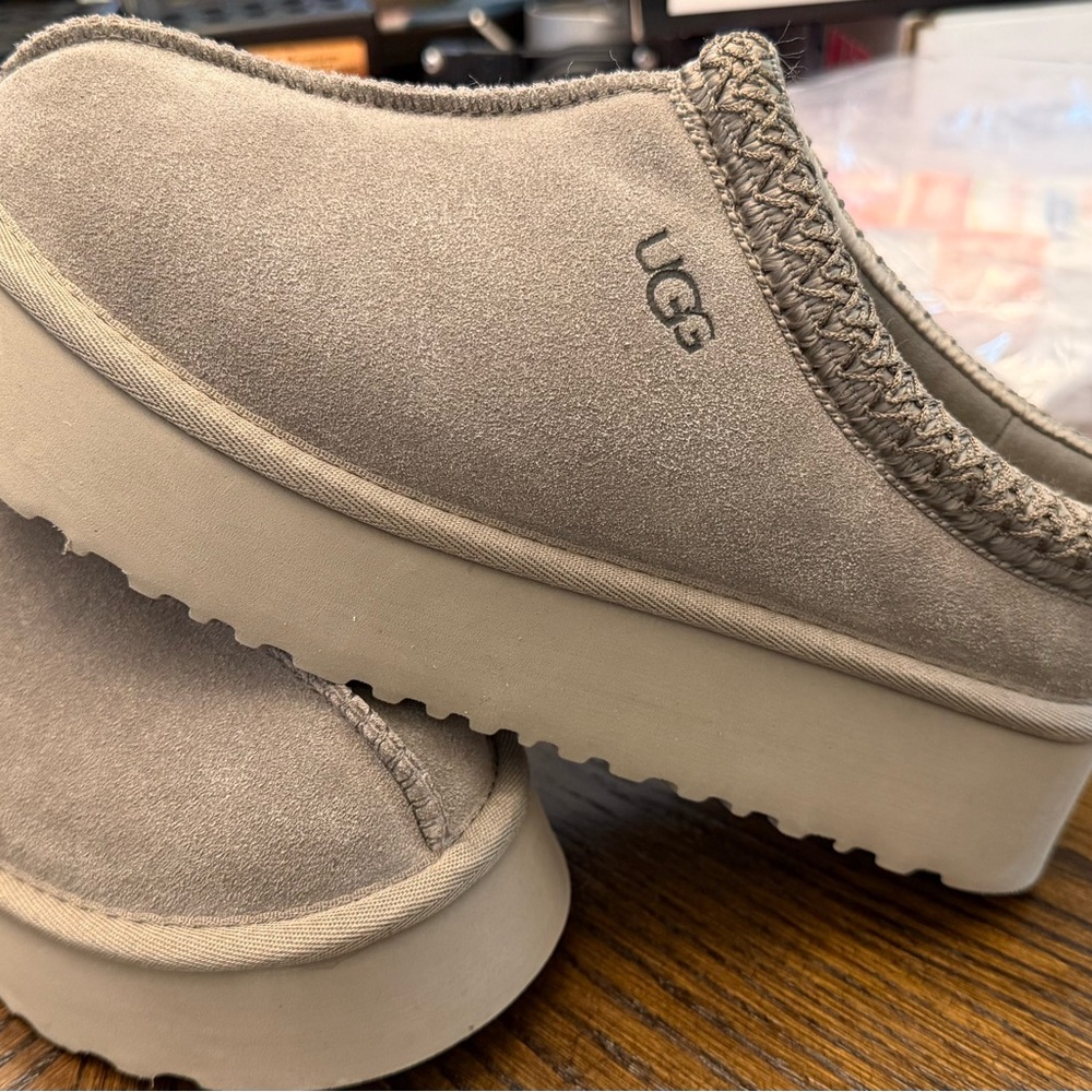 UGG Taupe Suede Platform Slip-On Clog